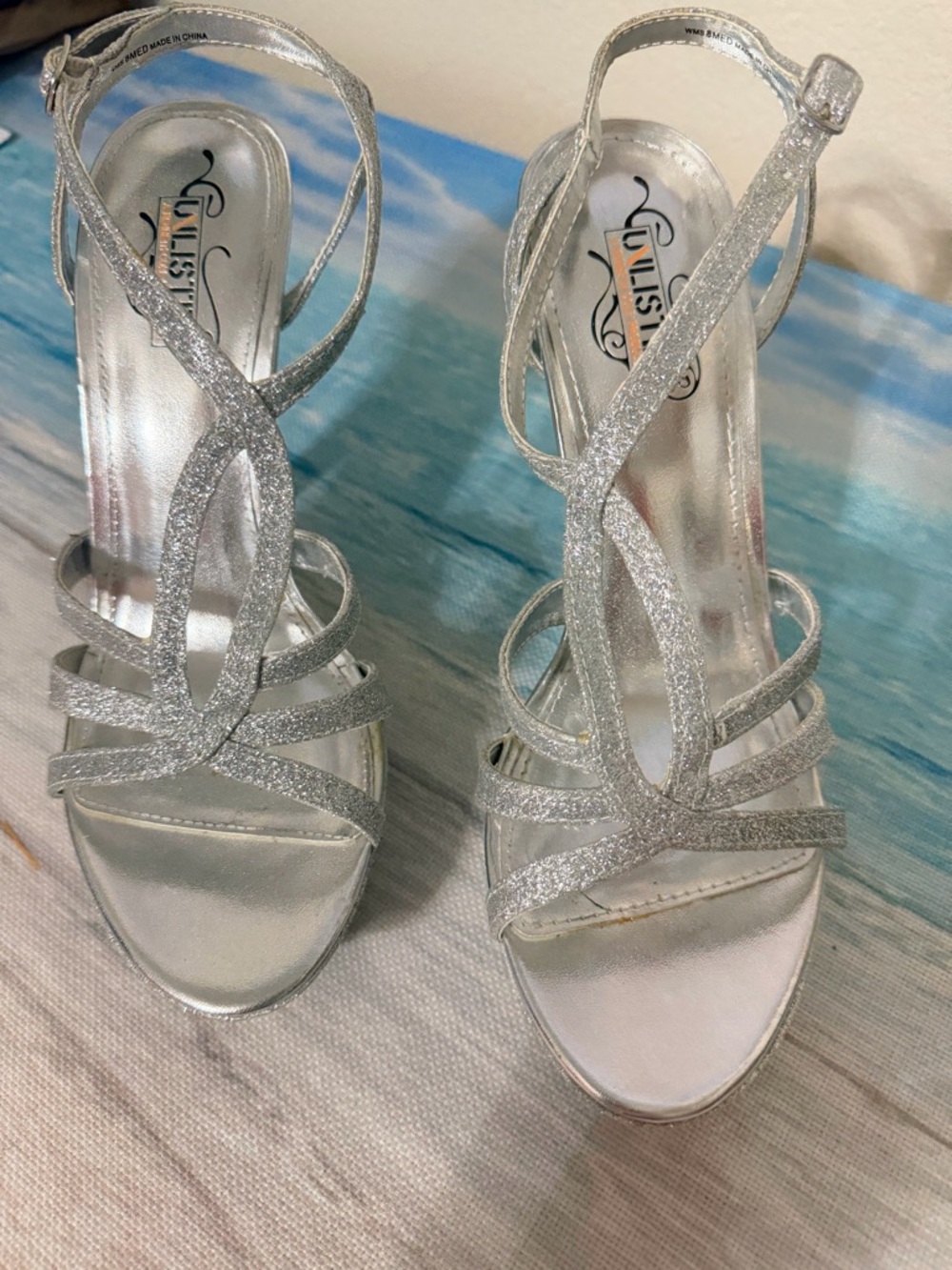 Silver Glitter Strappy Heels